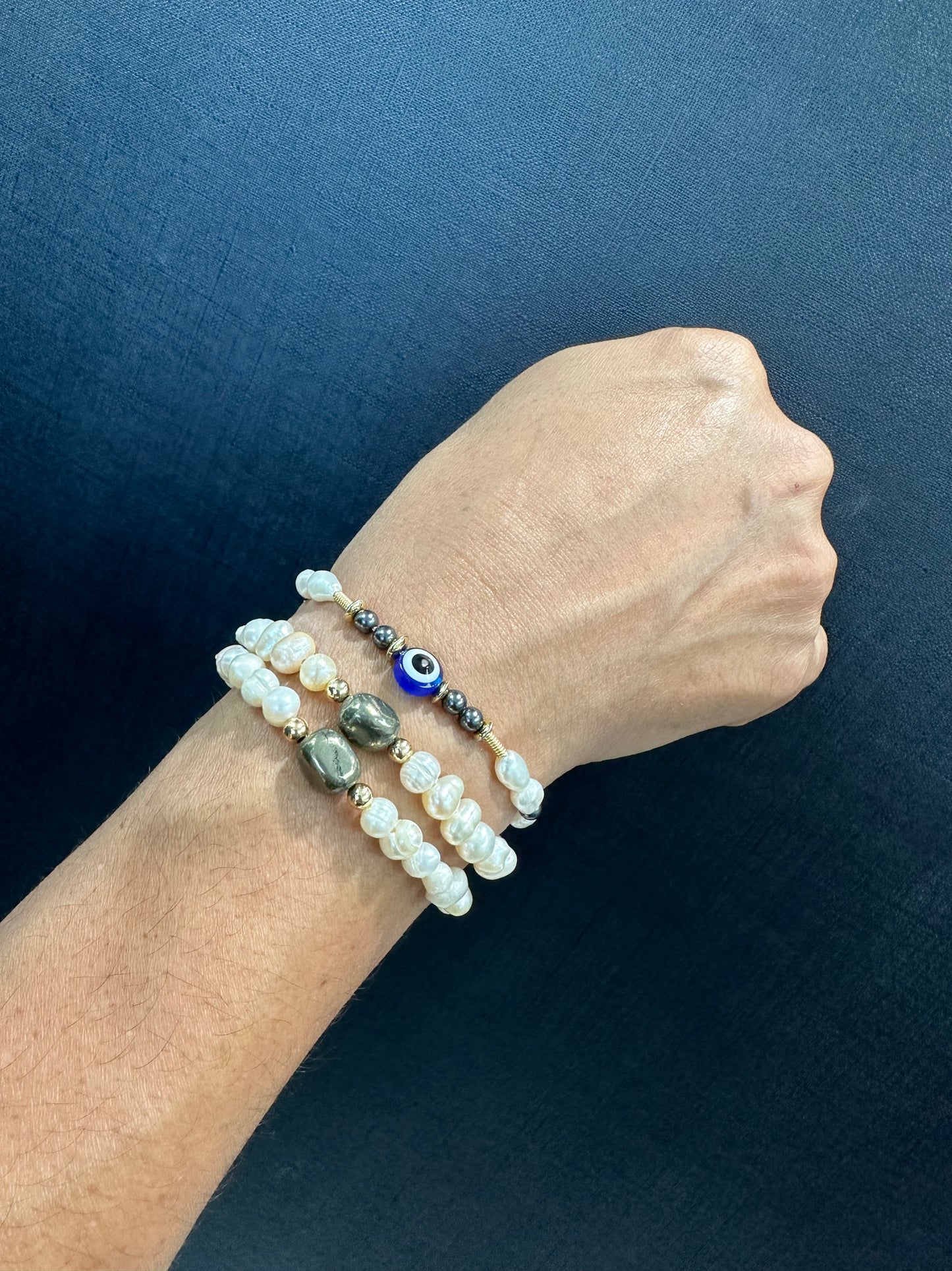 Pearl Emoji Bracelets/ Pyrite & Pearls