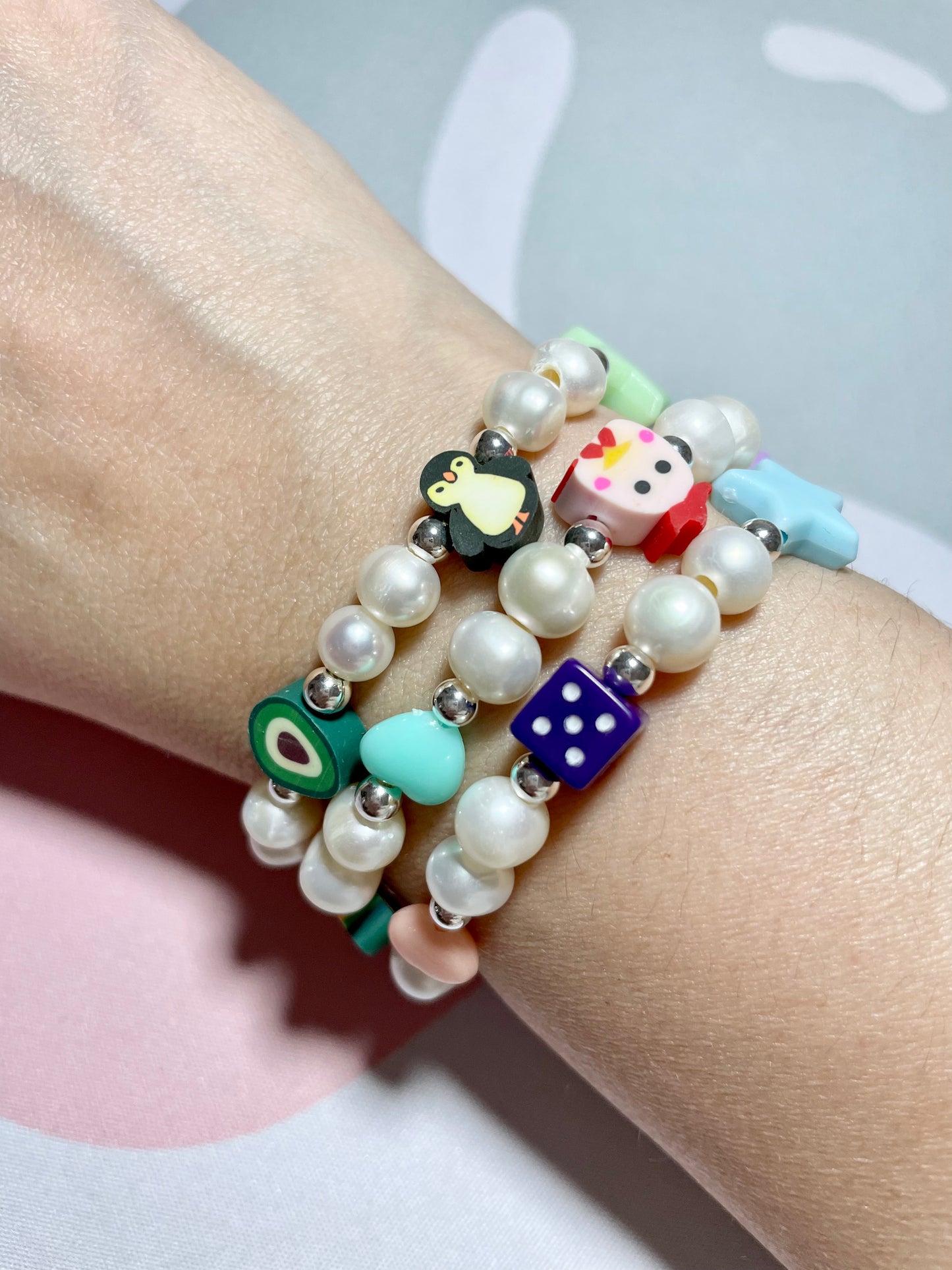 Pearl Emoji Bracelets/ Pyrite & Pearls