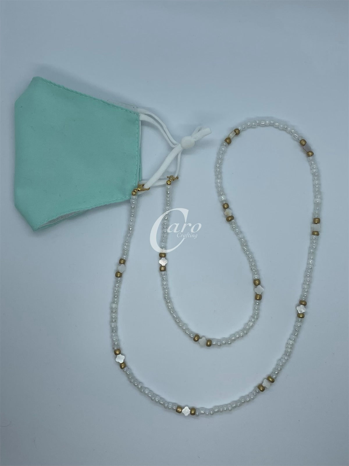 White & Gold Cross Face Mask Stylish Chain