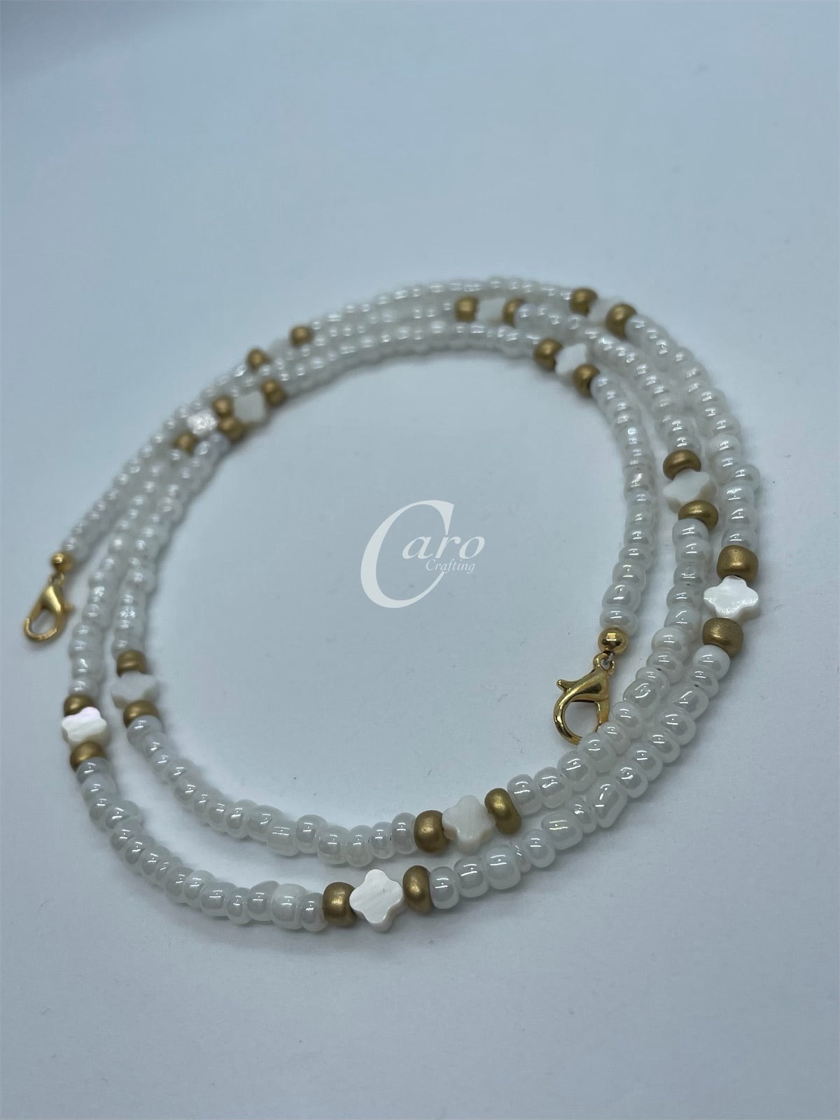 White & Gold Cross Face Mask Stylish Chain
