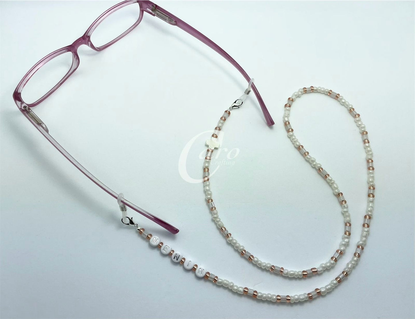 Pink & White Cross Mask Chain