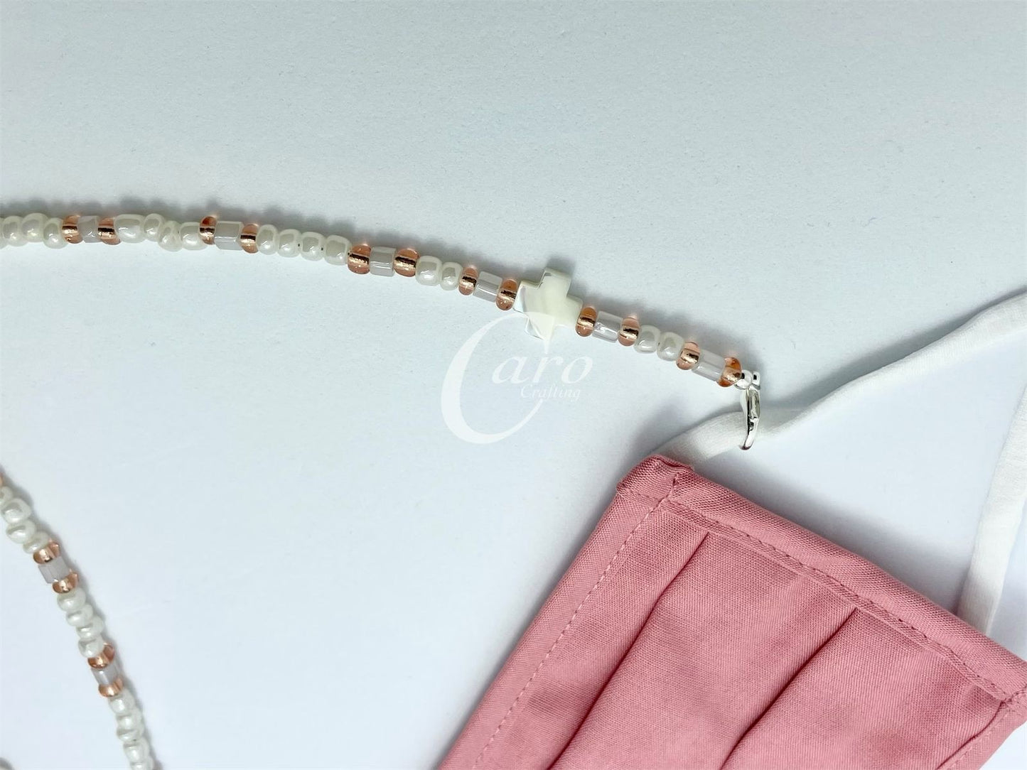 Pink & White Cross Mask Chain