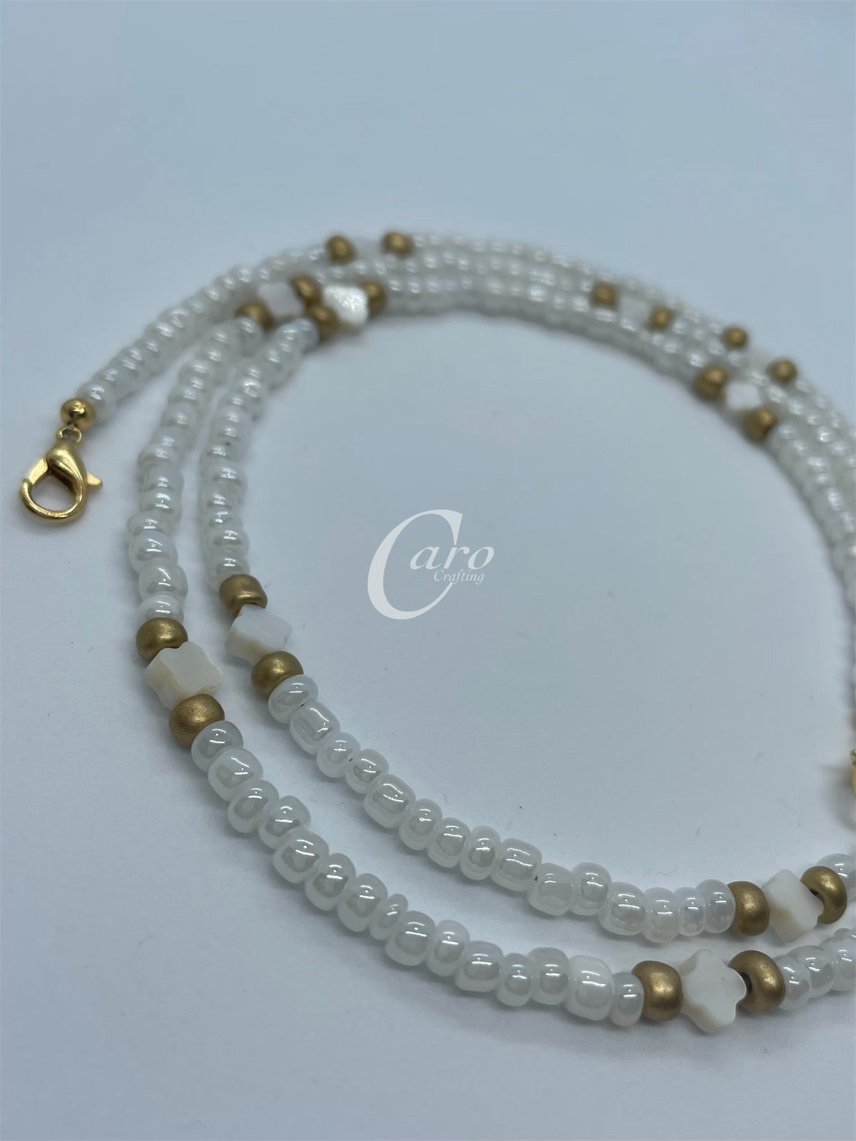 White & Gold Cross Face Mask Stylish Chain