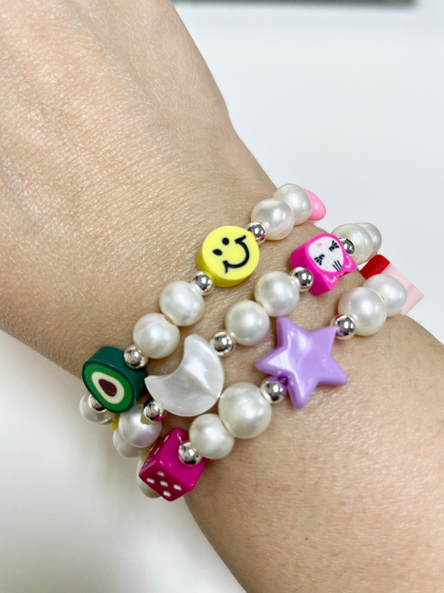 Pearl Emoji Bracelets/ Pyrite & Pearls