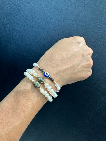 Pearl Emoji Bracelets/ Pyrite & Pearls