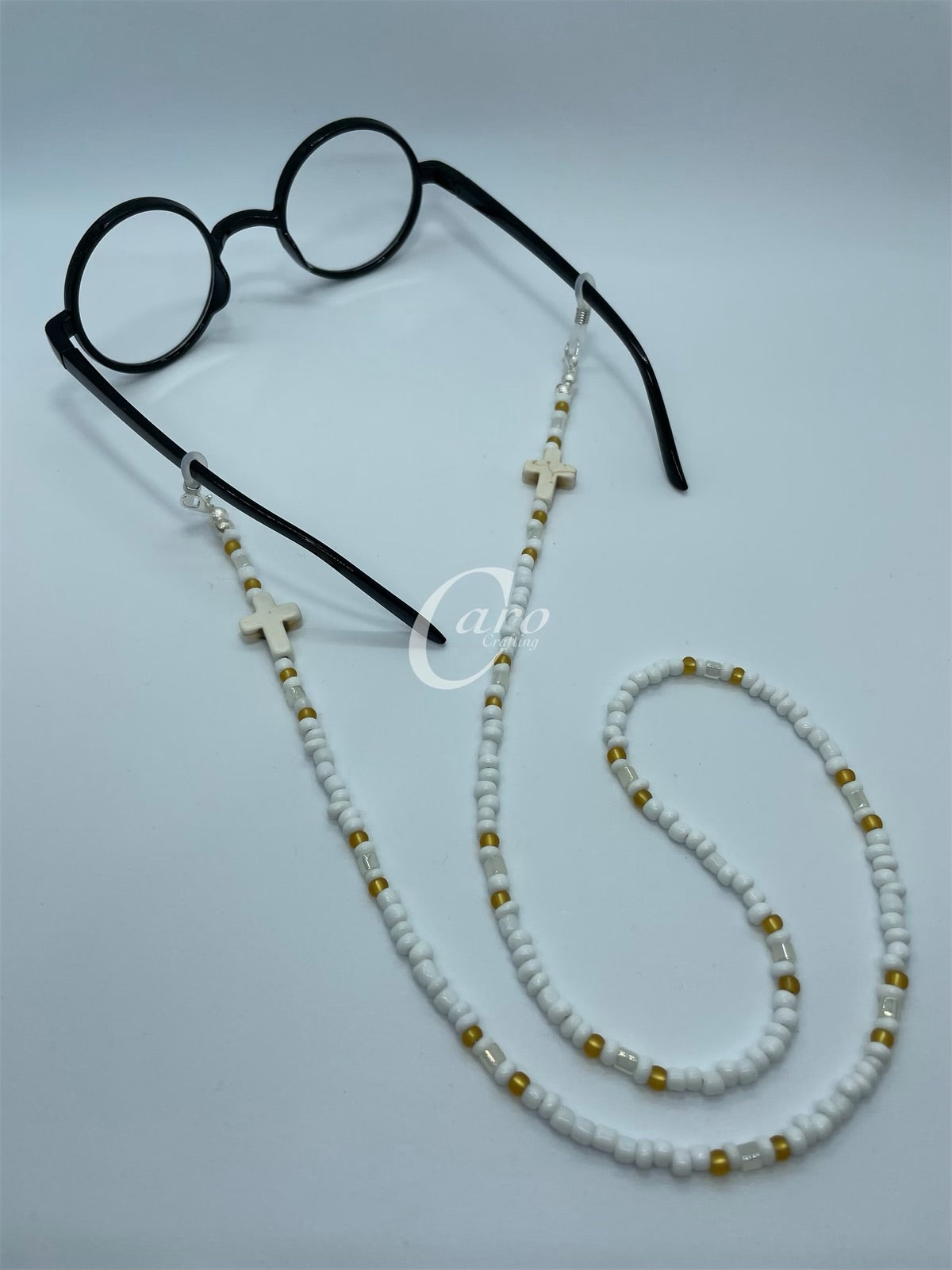 Cream and Orange Cross Mask Chain/Glasses Chain